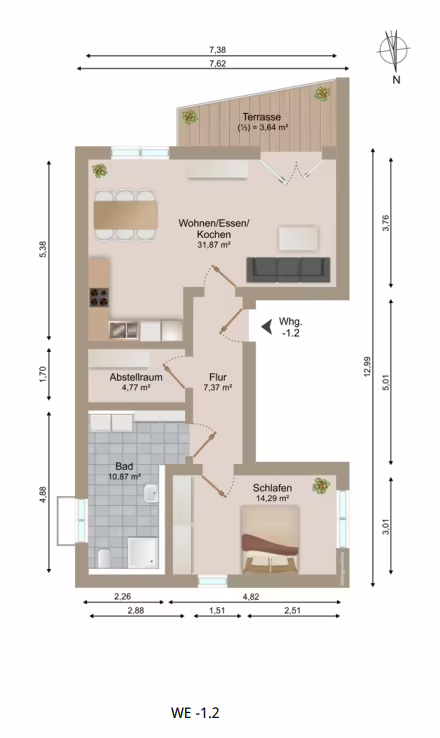 JETZT AFA 5% sichern! Neubauwohnung mit Aufzug im KFW 55 Stand! - Grundriss -1.2 (68698)