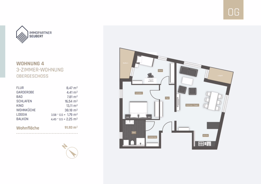 Neuwertige Etagenwohnung (KFW 70 Stand) mit Aufzug und zwei Balkone! - Grundriss (61891)