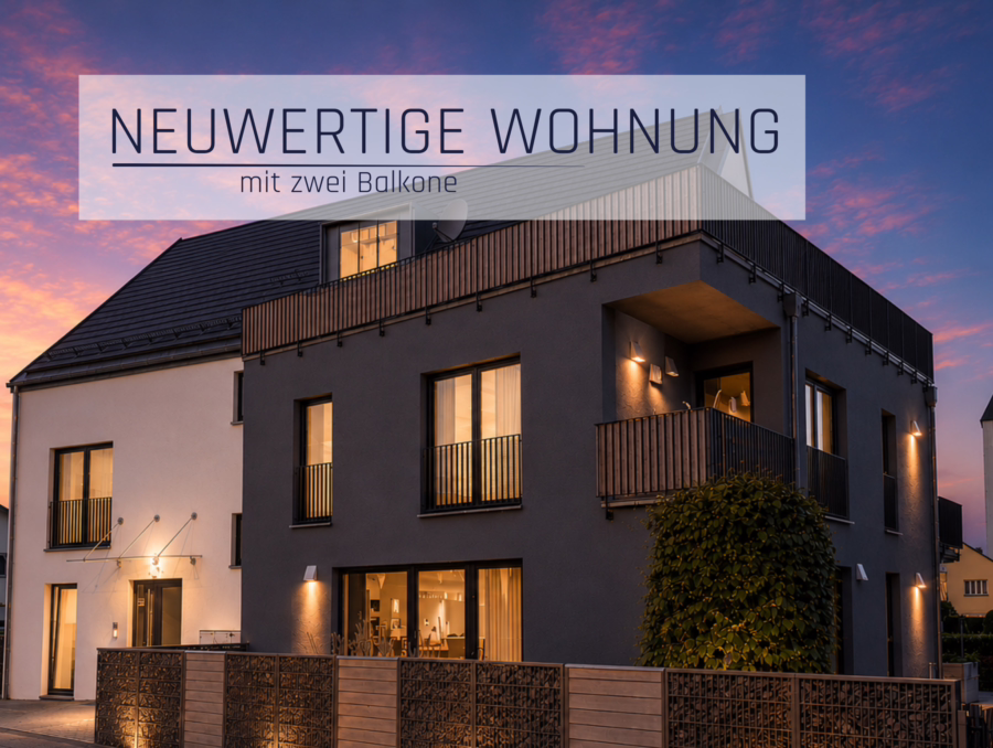Neuwertige Etagenwohnung (KFW 70 Stand) mit Aufzug und zwei Balkone! - Immobilie (64614)