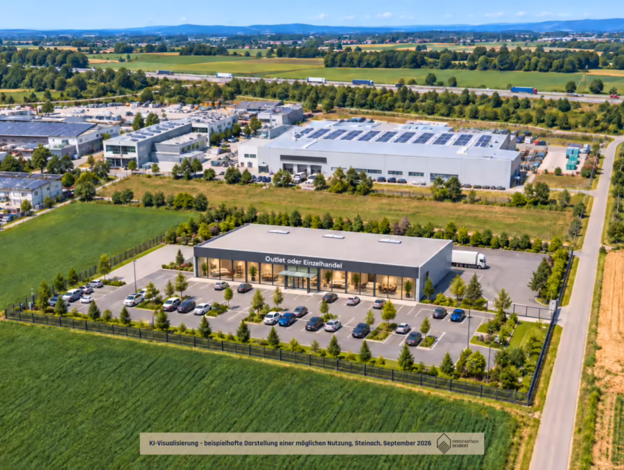 Option: Wir bauen Ihre Wunschimmobilie – Teilbar ab 2.000 m² geeignet fĂĽr Halle, Handel, etc - Visualisierung, Steinach - 2026 - Verkaufsgelände-Outlet-Handel (69595)