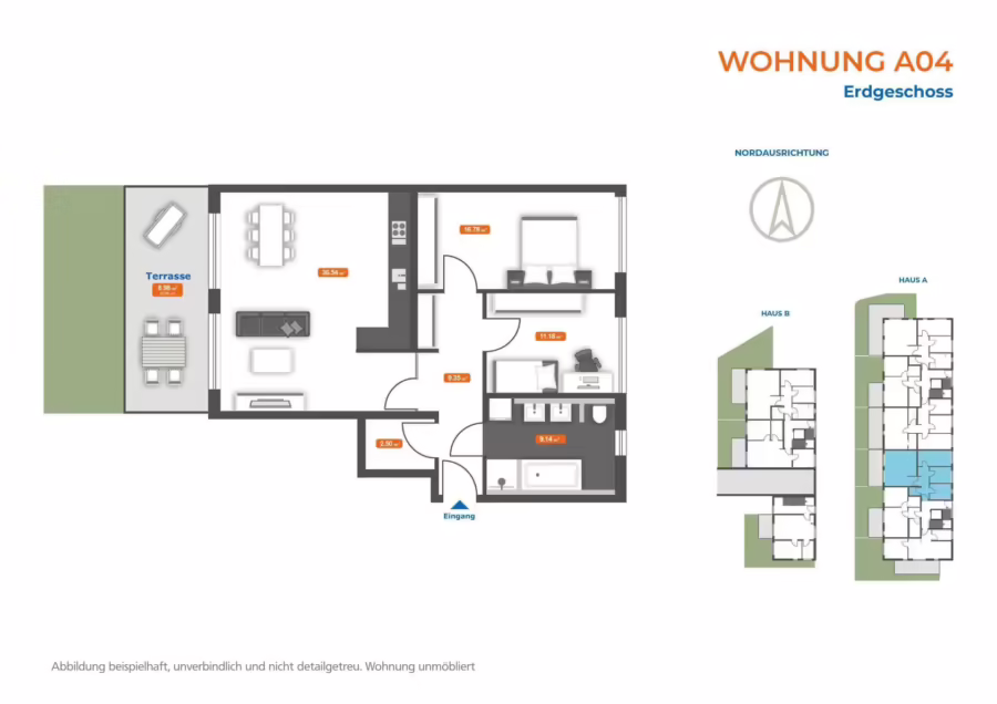 Ab sofort bezugsfertig! Neubauwohnung mit Garten in gefragter Lage naher der Innenstadt! - Wohnung A04 (70609)