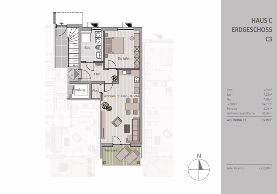 Ruhige Wohnlage! Neuwertige 2-Zimmer Gartenwohnung in ruhiger Lage! - Grundriss (63383)