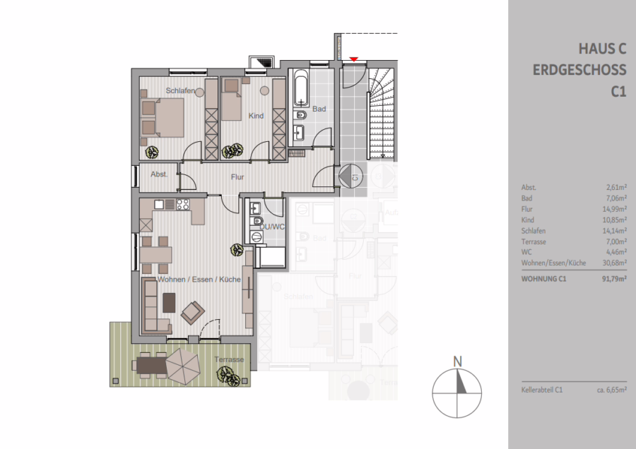 Wohltuende Umgebung! Neuwertige 3-Zimmer Gartenwohnung in ruhiger Lage! - C1 (46649)