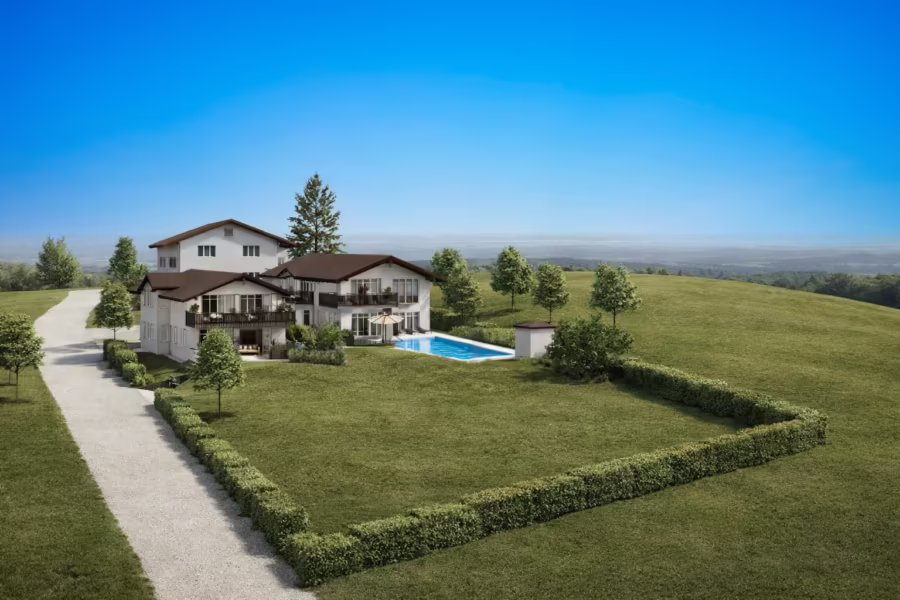 Provisionsfrei ! GroĂźes BaugrundstĂĽck (auch teilbar) mit herrlichem Ausblick auf den Chiemsee - Visualisierung - Muster (66677)