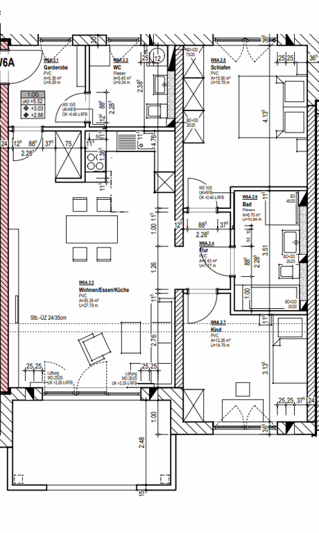 Neuwertige 3-Zimmer Wohnung mit großem Balkon ! - Grundriss A6 (63771)