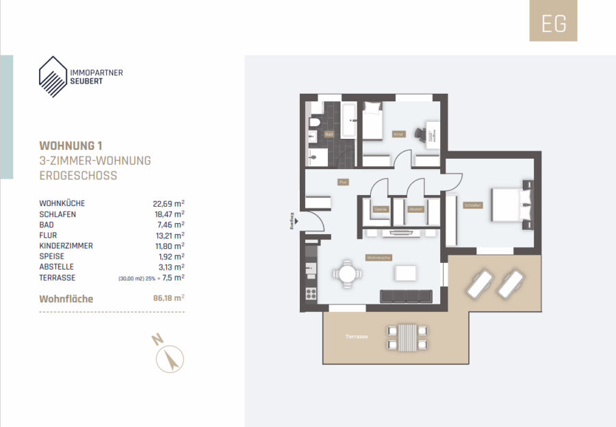 Sofort beziehbar, ruhige Lage! Neubauwohnung mit Gartennutzung in Süd-West Ausrichtung! - Grundriss (48751)
