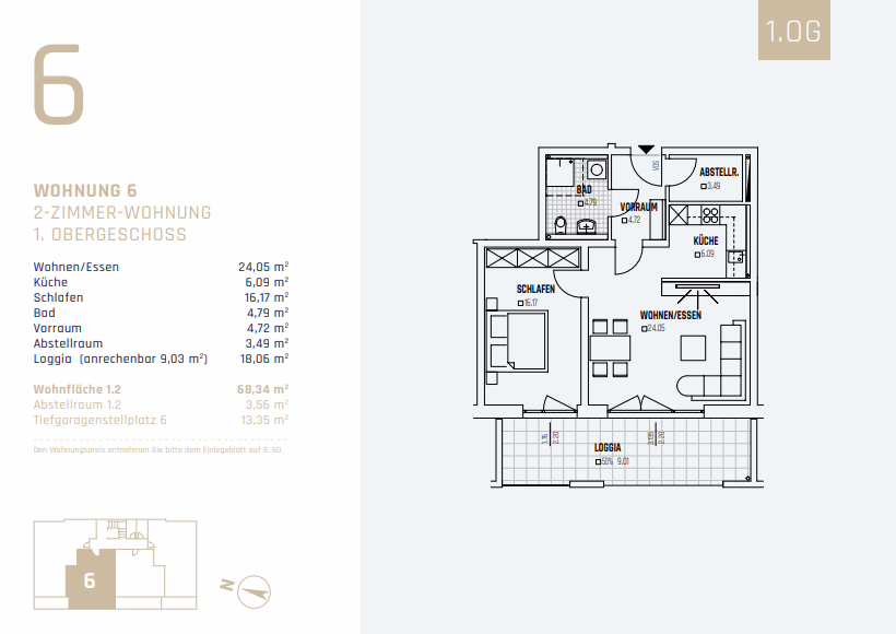Ab sofort beziehbar! Barrierefreie 2-Zimmer Wohnung (inkl. EBK) mit Loggia in ruhiger Lage! - Grundriss Wohnung 6 (52353)