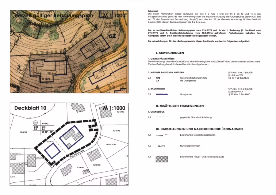 EFH/ZFH mit Gewerbeanteil und weiterem BaugrundstĂĽck in sehr guter Wohnlage in Pfarrkirchen - Bebauungsplan (74226)