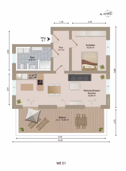 JETZT AFA 5% sichern! Neubauwohnung mit Aufzug im KFW 55 Stand! - Grundriss E.1 (68714)