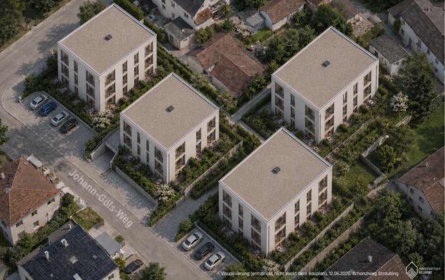 Baugrundstück für 21 Wohneinheiten in der Universitätsstadt Straubing! - Schanzlweg-SR_Ansicht_Vogelperspektive (60432)