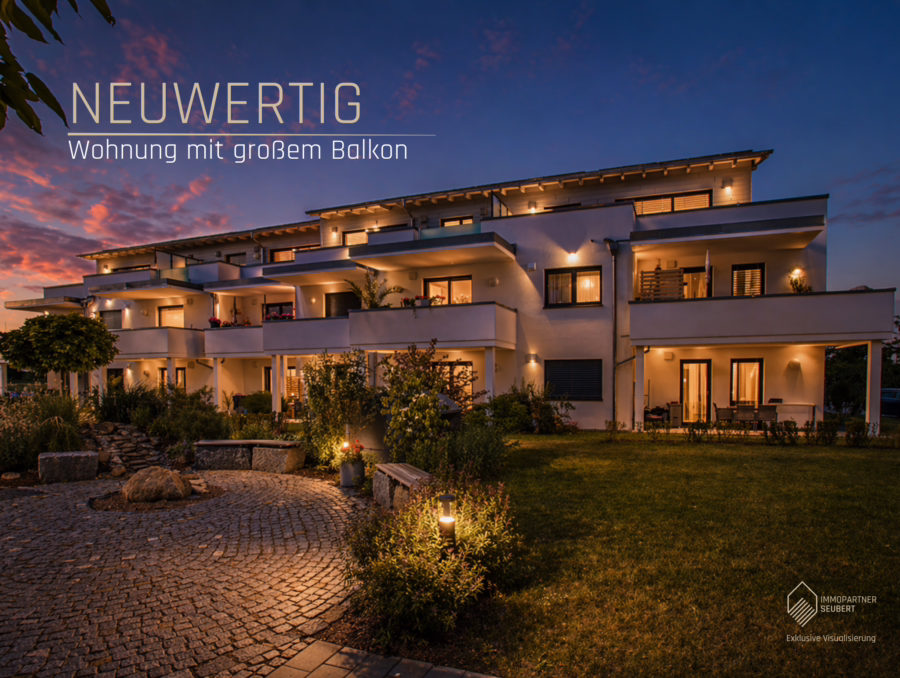 KFW 55 Energieeffizienzhaus! Barrierefreie 2-Zimmer Etagenwohnung mit großem Balkon in ruhiger Lage! - SR-Dornierstr._2026_bei_Nacht_Balkon (58109)