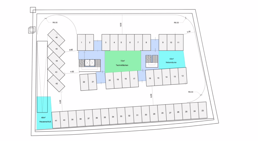 Baugrundstück (MI, GE) für Gewerbe, Wohnen, Hotel, Ärztehaus, Systemgastronomie! - Tiefgarage (Muster; Hotel) (47872)