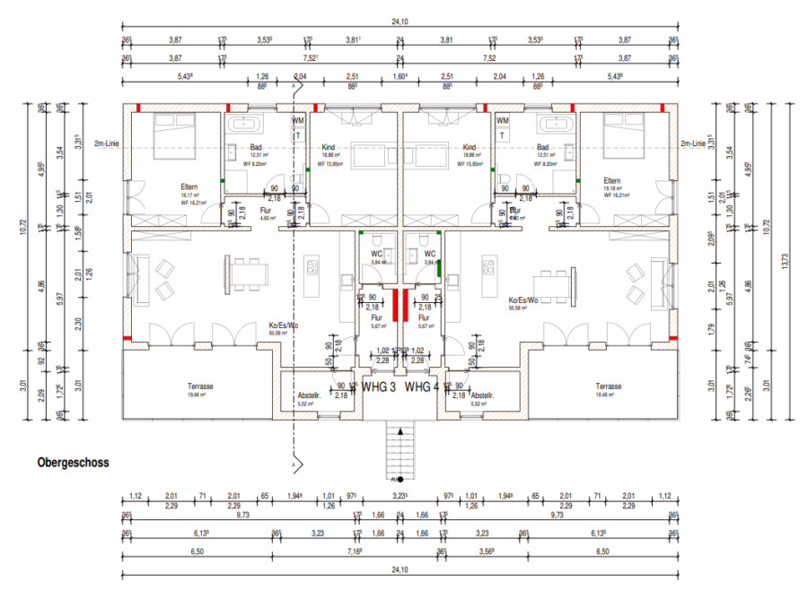 Neuwertige 3-Zimmer Wohnung mit großem Balkon in ruhiger Lage! - Grundriss Obergeschoss (50198)