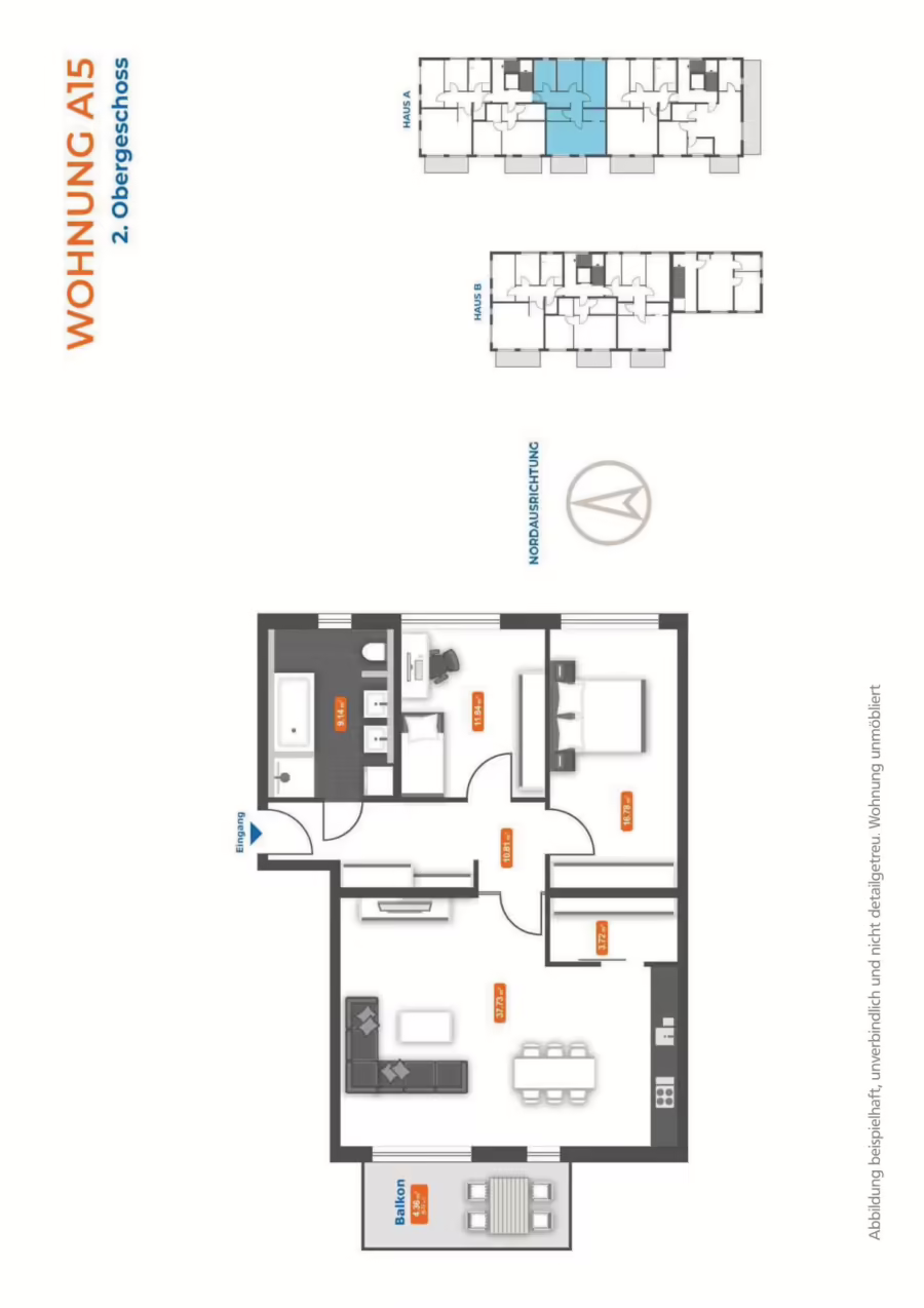 Neubauwohnung mit Balkon in gefragter Lage naher der Innenstadt! - Grundriss A15 (70658)
