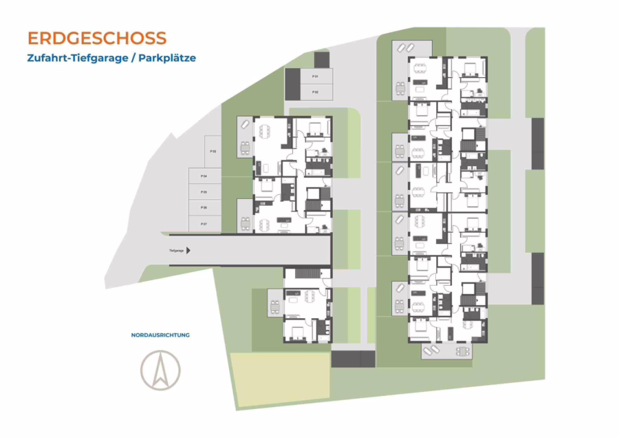 Neubauwohnung mit Garten in gefragter Lage naher der Innenstadt! - Außenstellplätze (48389)
