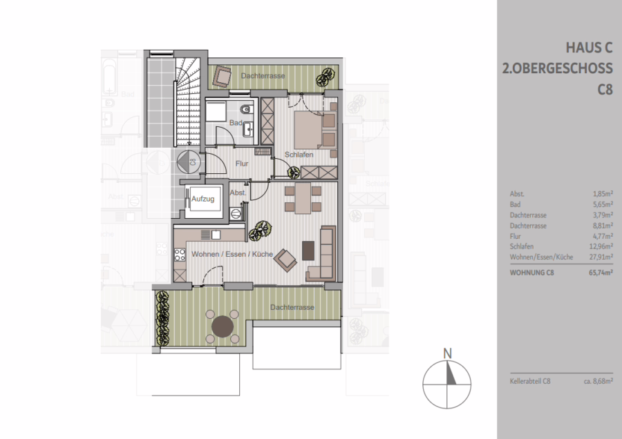 Wohltuende Umgebung! Penthouse Wohnung mit großer Dachterrasse! - C8 (47993)