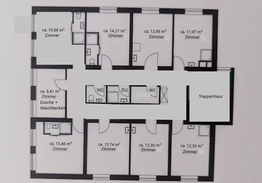 Stadthaus mit 26 Zimmer (alt. 18 Apartments) für Mitarbeiterunterkunft/serviced Apartments/etc ! - aktueller Bestand - 1. OG (65835)