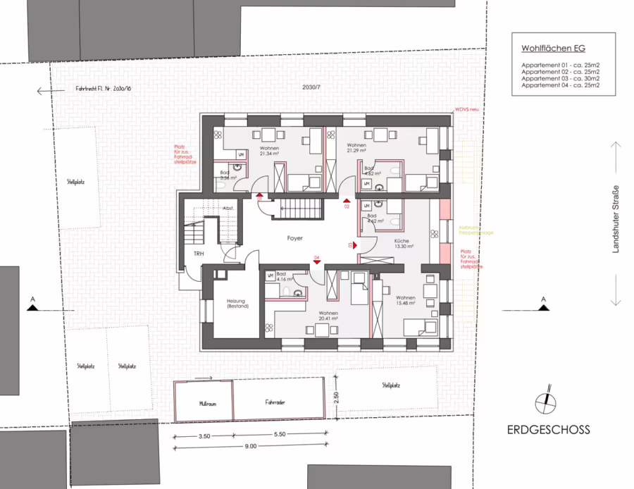 Stadthaus mit 26 Zimmer (alt. 18 Apartments) für Mitarbeiterunterkunft/serviced Apartments/etc ! - Alternativ Planung - 18 Apartments (65838)