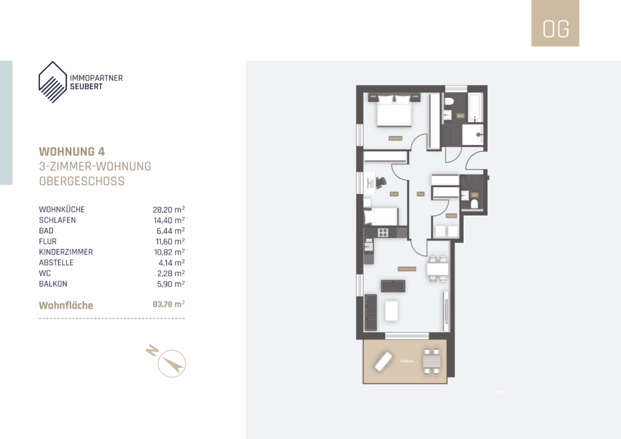 Barrierefreie Wohnung mit Aufzug und großem Balkon im Straubinger Westen ! - Grundriss - Wohnung 4 (62586)