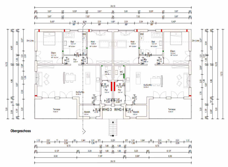 Moderne 3-Zimmer Wohnung mit groĂźem Balkon in ruhiger Lage! - Grundriss Obergeschoss (66255)