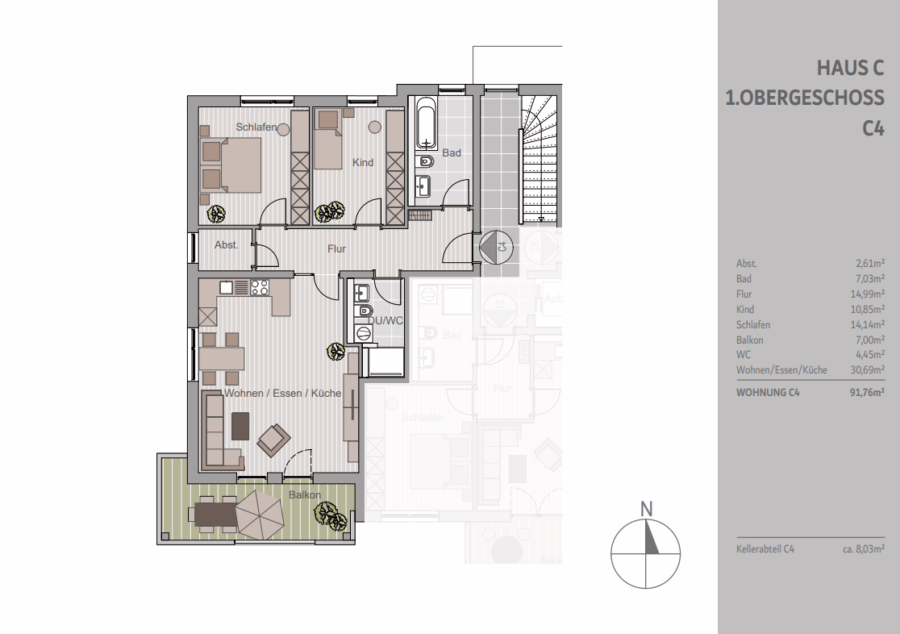 Ruhige Wohnlage! Neuwertige 3-Zimmer Etagenwohnung mit großem Balkon! - C4 (48070)