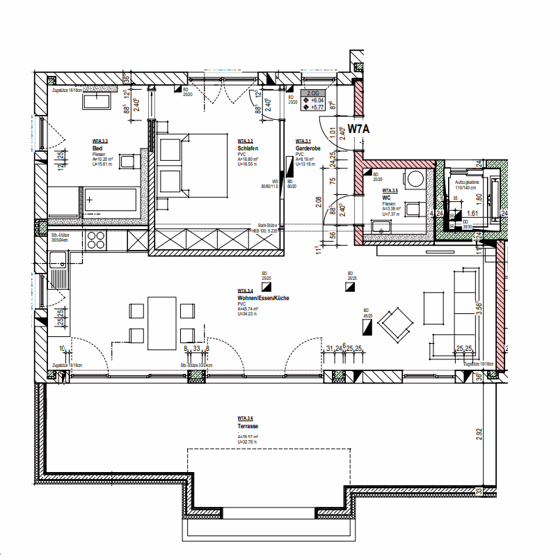 Unverbaubare Aussicht! Moderne Penthouse Wohnung mit großer Dachterrasse! - Grundriss A7 (63401)