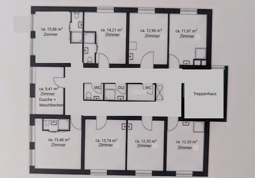 Top Renditemöglichkeit! Zimmervermietung, Boardinghouse, Mitarbeiterunterkunft, etc. ! - Grundriss - 1. OG (47822)