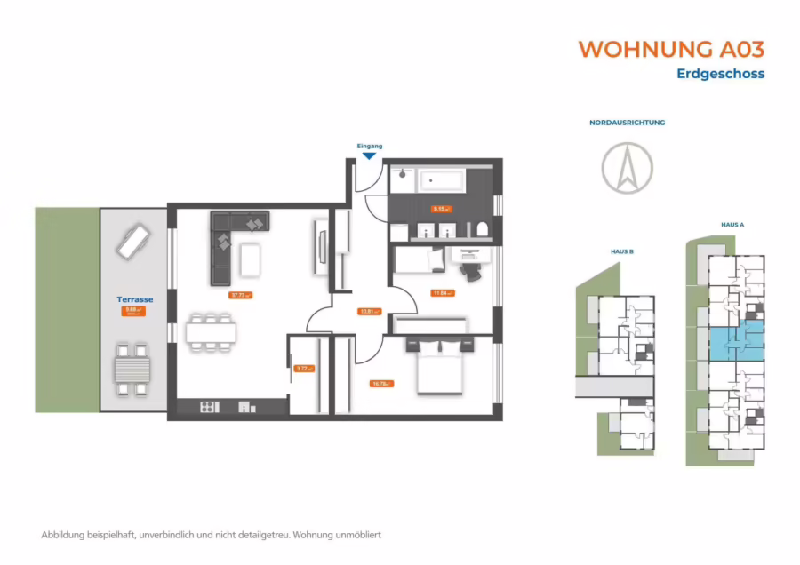 Ab sofort bezugsfertig! Neubauwohnung mit Garten in gefragter Lage naher der Innenstadt! - Wohnung A03 (70478)