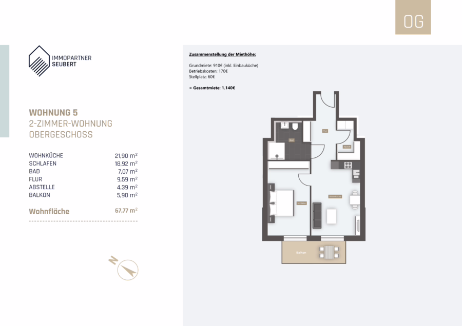 Barrierefreie Wohnung mit Aufzug und großem Balkon im Straubinger Westen ! - Grundriss Wohnung 5 (62390)
